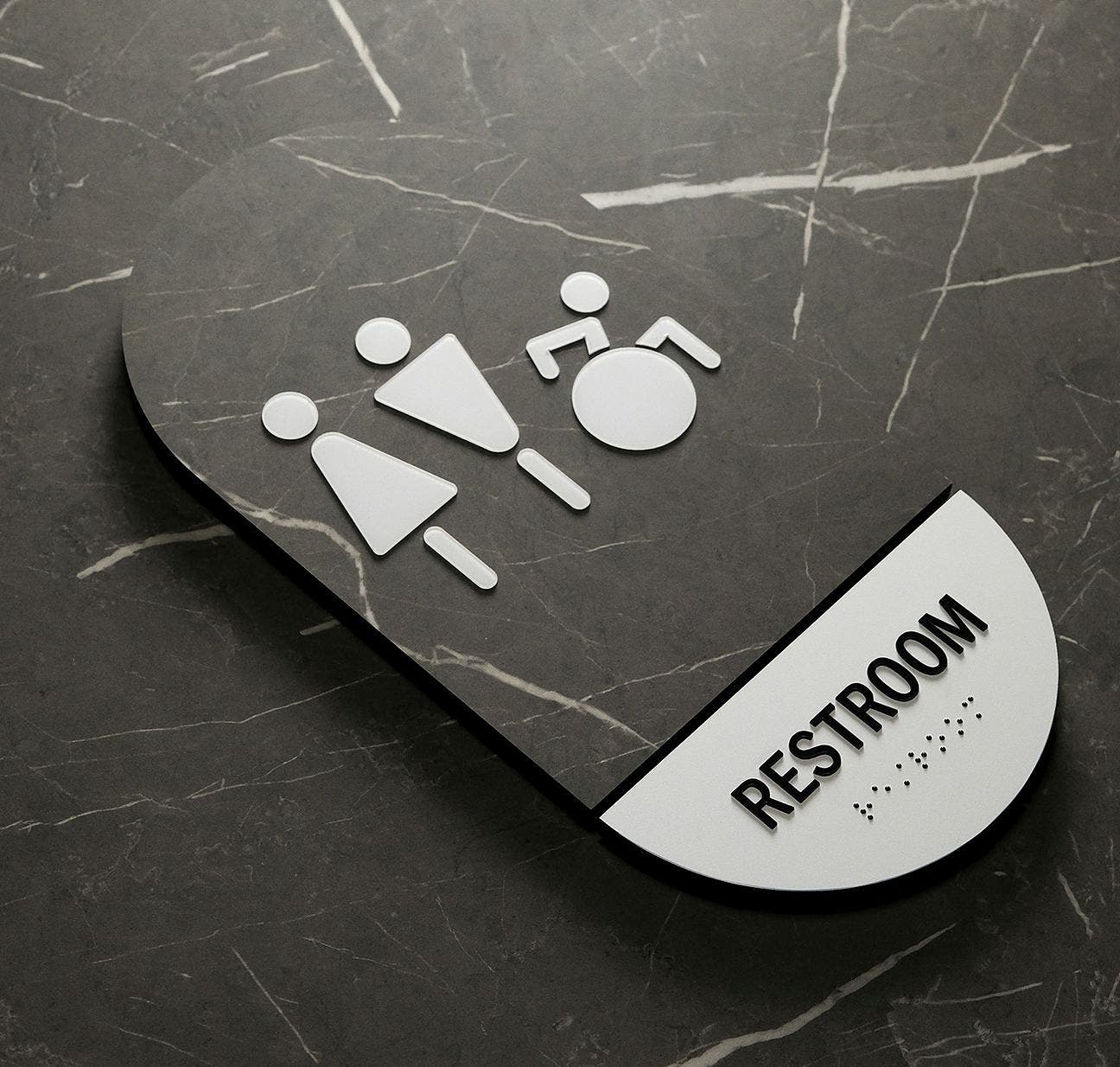 Takeform: Dose - Stone + Matte Restroom Sign 2599079 | Material Bank